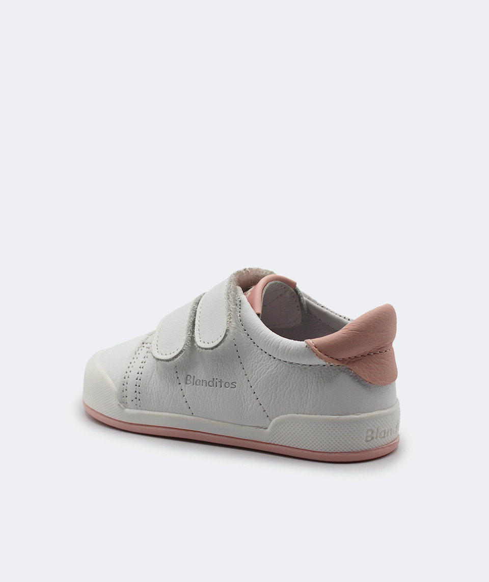 SAPATILHAS BLANDITOS LONDRES ROSA leves e respiráveis para menina, com fecho em velcro, ponteira ampla, macias e flexíveis. Vista de lado,