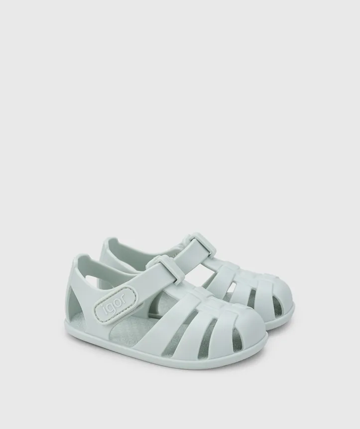 SANDÁLIA IGOR NEMO SOLID MENTA para menino e menina de borracha , com fecho em velcro, impermeáveis, conforto barefoot Vista de lado.