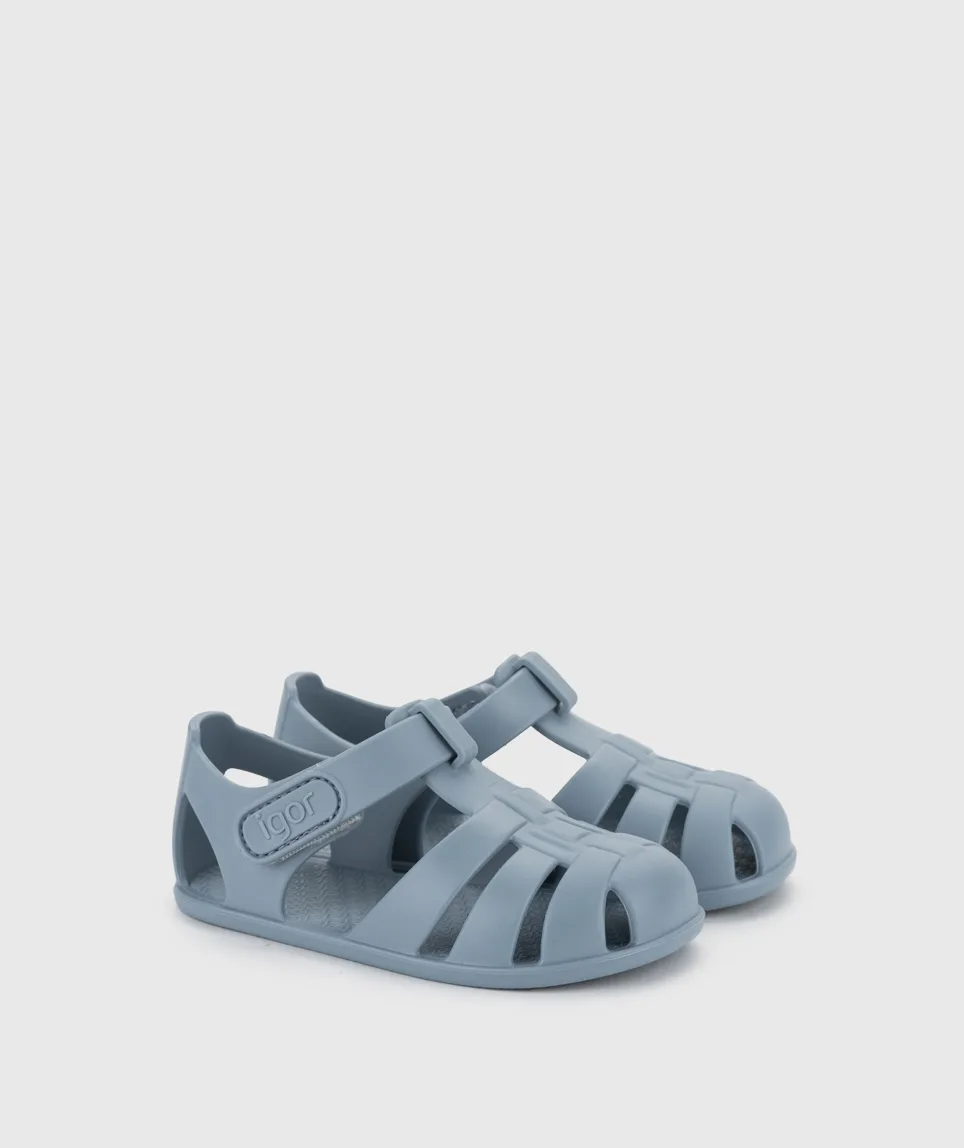 SANDÁLIA IGOR NEMO SOLID OCEANO para menino de borracha , com fecho em velcro, impermeáveis, conforto barefoot Vista de lado.