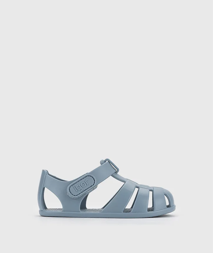 SANDÁLIA IGOR NEMO SOLID OCEANO para menino de borracha , com fecho em velcro, impermeáveis, conforto barefoot Vista de lado.