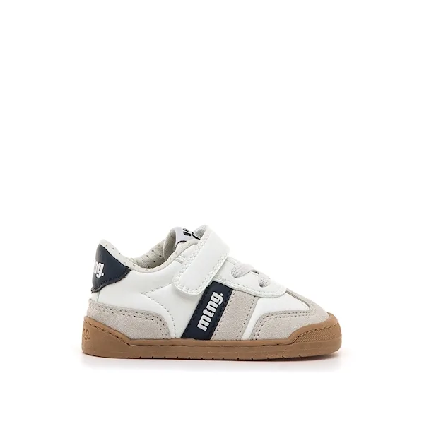 SAPATILHAS MUSTANG AZUL MARINHO. para menino e menina, com fecho em velcro, ponteira ampla, drop zero, sola 3ml. Vista de lado.