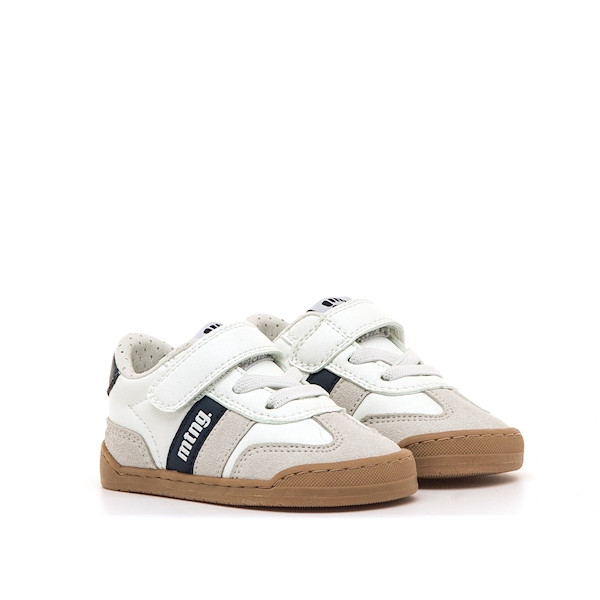 SAPATILHAS MUSTANG AZUL MARINHO. para menino e menina, com fecho em velcro, ponteira ampla, drop zero, sola 3ml. Vista de lado.