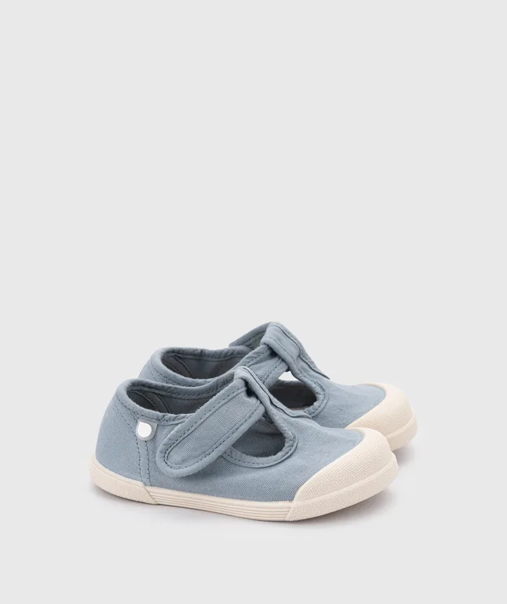 SAPATILHA IGOR LONA PEPITO OCEANO unisex em pano 100% algodão, fecho com velcro, proteção na ponteira e palmilha removível. Calçado barefoot- Vista de lado