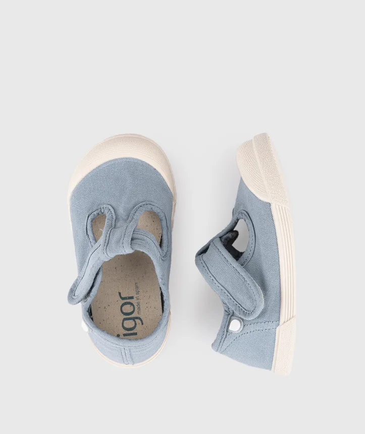 SAPATILHA IGOR LONA PEPITO OCEANO unisex em pano 100% algodão, fecho com velcro, proteção na ponteira e palmilha removível. Calçado barefoot- Vista de cima