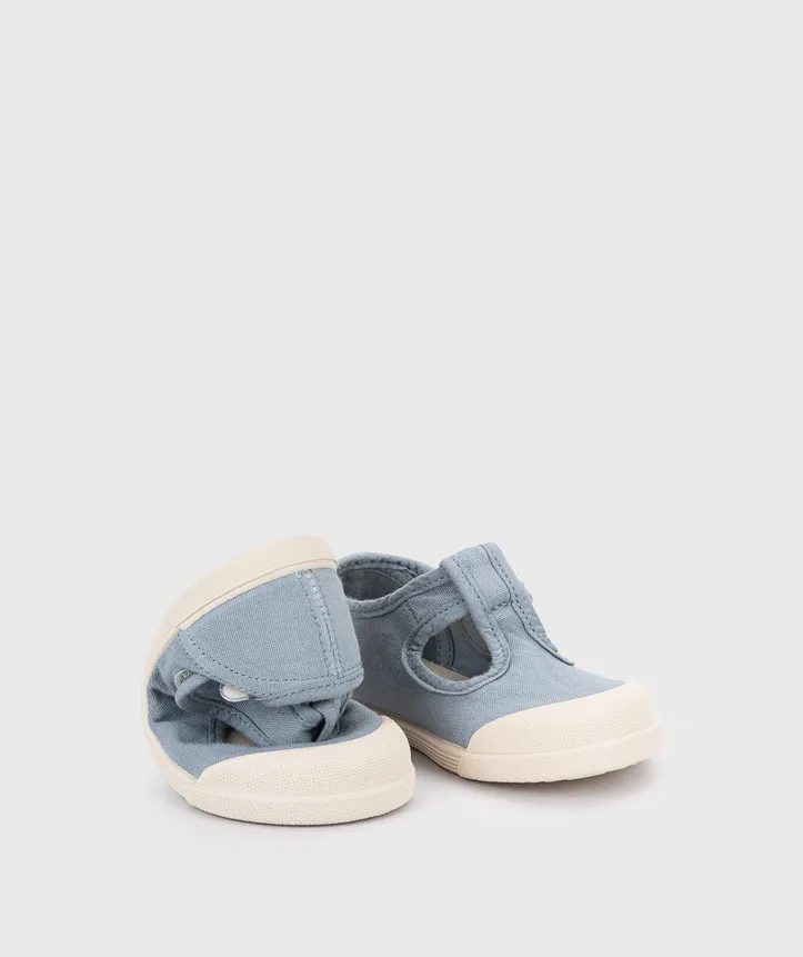 SAPATILHA IGOR LONA PEPITO OCEANO unisex em pano 100% algodão, fecho com velcro, proteção na ponteira e palmilha removível. Calçado barefoot- Vista de frente