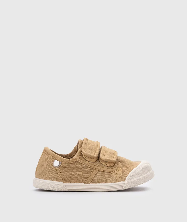LONA da IGOR modelo V.CEREAL para menino ou menina em pano 100% algodão, fecho com velcro, proteção na ponteira e palmilha removível. Calçado barefoot- Vista de lado