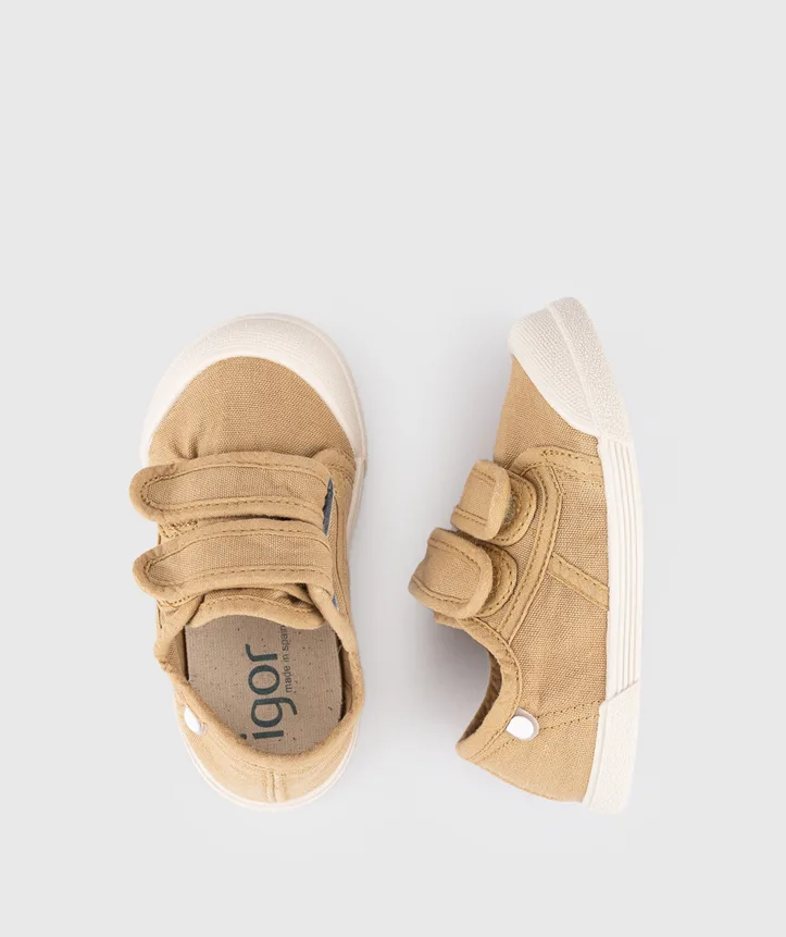 SAPATILHA IGOR LONA V.CEREAL unisex em pano 100% algodão, fecho com velcro, proteção na ponteira e palmilha removível. Calçado barefoot- Vista de cima